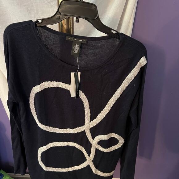 NWT Grace Elements Navy Knit Embroidered Top Large - Picture 1 of 3